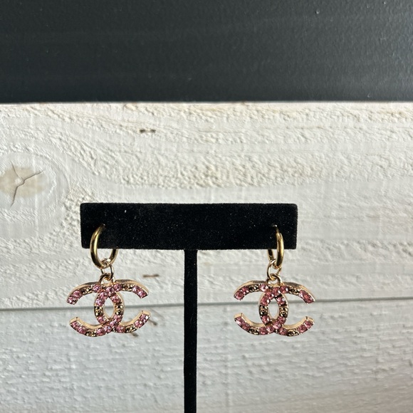 Pink and Gold Logo Earrings - Picture 1 of 2